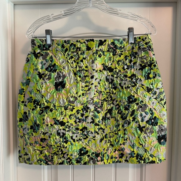 Essentiel Antwerp 38 Jacquard Neon Green Black Mini Skirt ~ US 8 Disco 80’s - Picture 1 of 8
